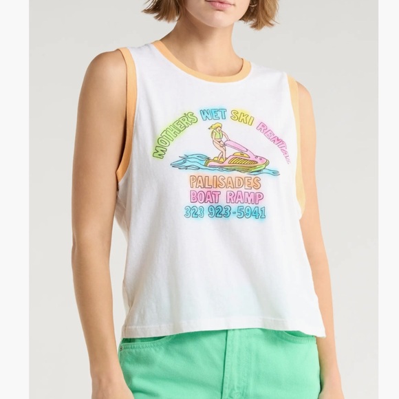 MOTHER Tops - MOTHER Strong & Silent Type Wet Ski Graphic Tank White NWT